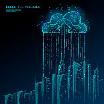 Smart city 3D light cloud computing cityscape. Intelligent building big data exchange storage online futuristic business concept future technology. Urban banner vector illustration