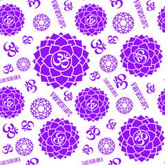 Sahasrara. Chakras seamless pattern. Vector esoteric background. Hinduism, buddhism. Line symbol. Om sign