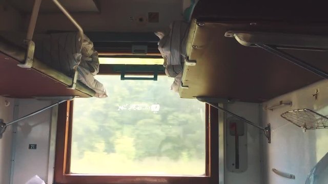 concept travel train lifestyle wagon journey interior. economy wagon railway view from inside indoors. Railway interior passenger transport vacation trip. poor old the car