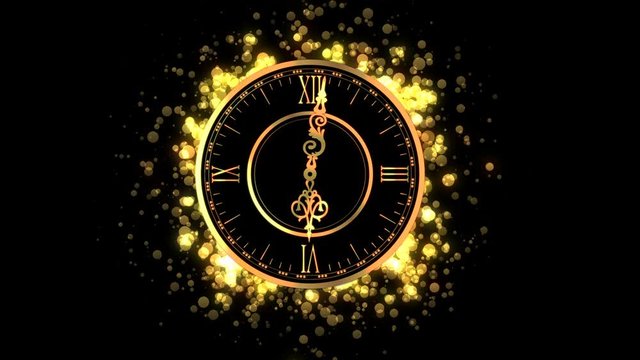 Seamless looping rotating golden clock.