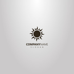 black and white simple vector flat art logo of round sun with rays