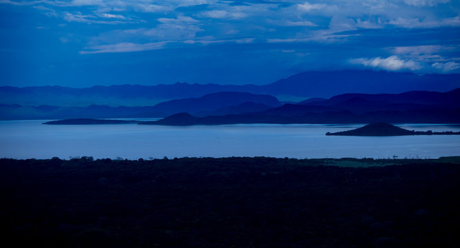 Aerial panorama of rain forest and lake in Nechisar National park, Ethiopia