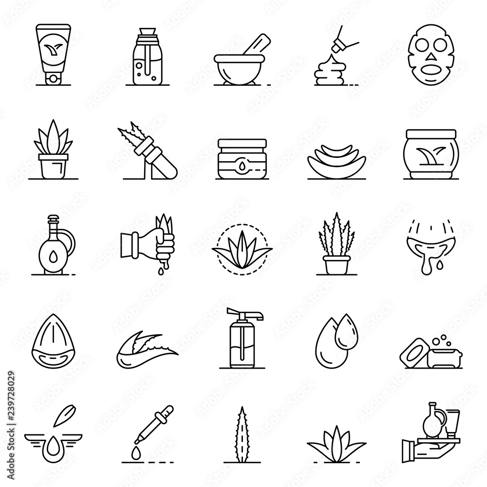 Poster aloe vera icon set. outline set of aloe vera vector icons for web design isolated on white backgroun