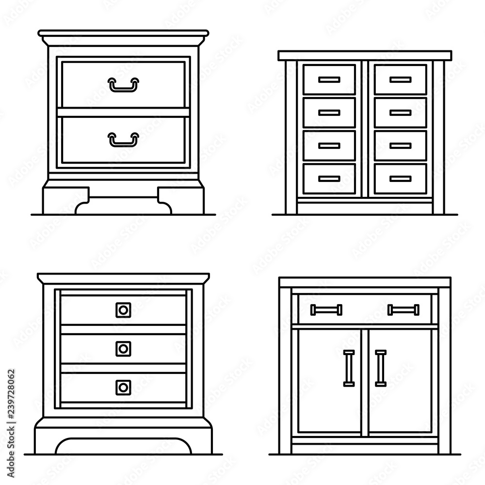 Poster nightstand icon set. outline set of nightstand vector icons for web design isolated on white backgro