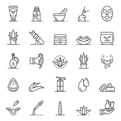 Aloe vera icon set. Outline set of aloe vera vector icons for web design isolated on white background