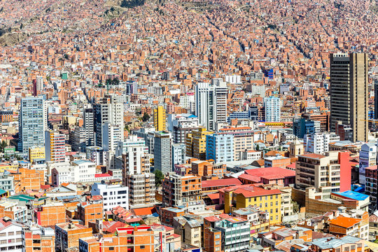 Nuestra Senora de La Paz colorful city town center with lots of
