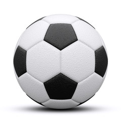 black and white soccer ball with shadow. Isolated on white. 3d render.