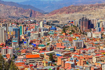 Fototapeta na wymiar Nuestra Senora de La Paz rapidly growing colorful city suburbs w