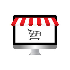 Online shopping icon. Vector illustration, flat design.