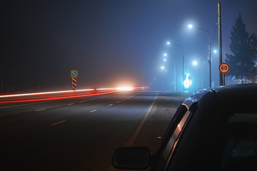 street light in the fog