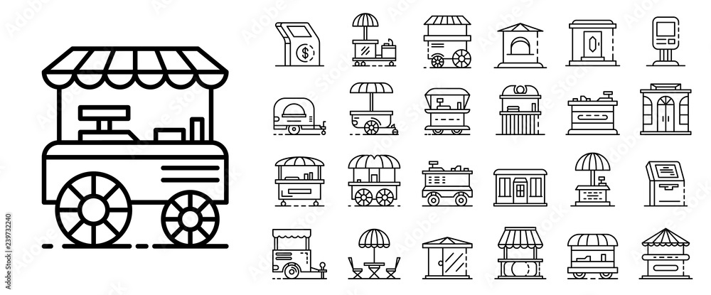 Poster kiosk icon set. outline set of kiosk vector icons for web design isolated on white background