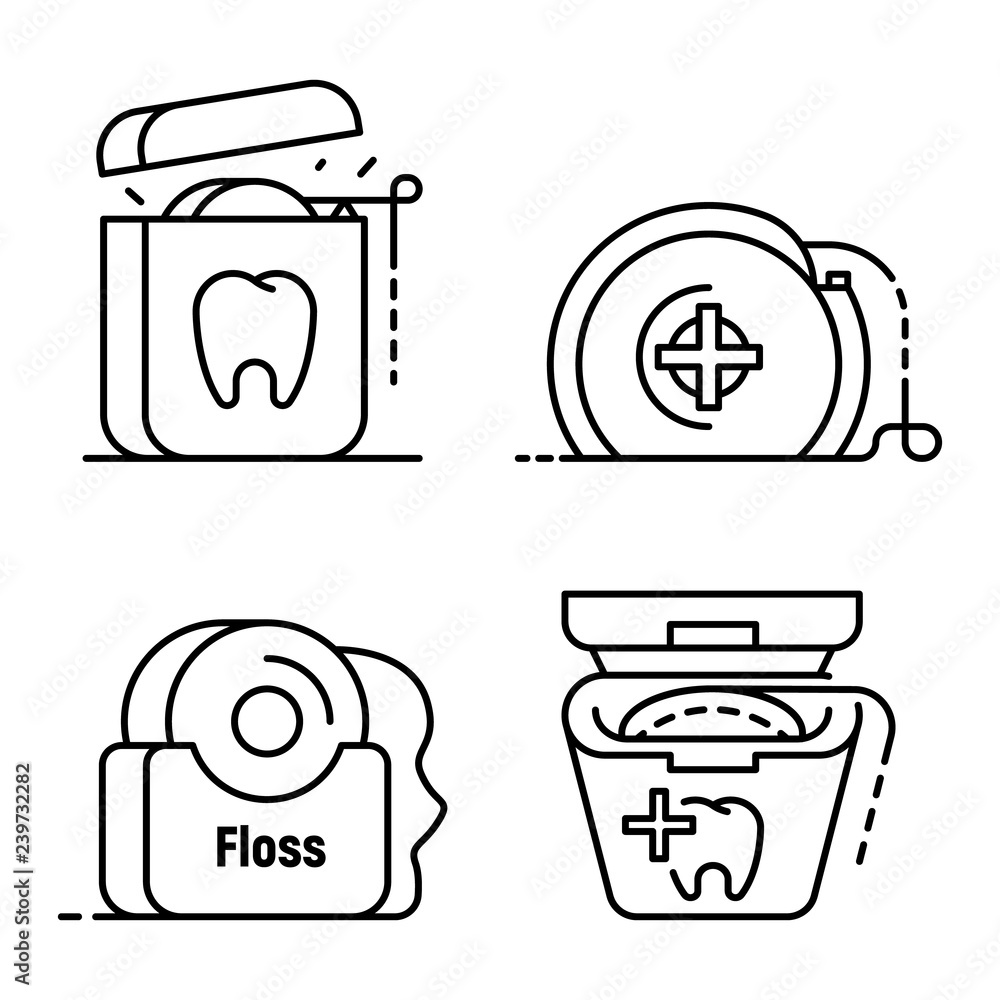 Poster floss dental icon set. outline set of floss dental vector icons for web design isolated on white bac