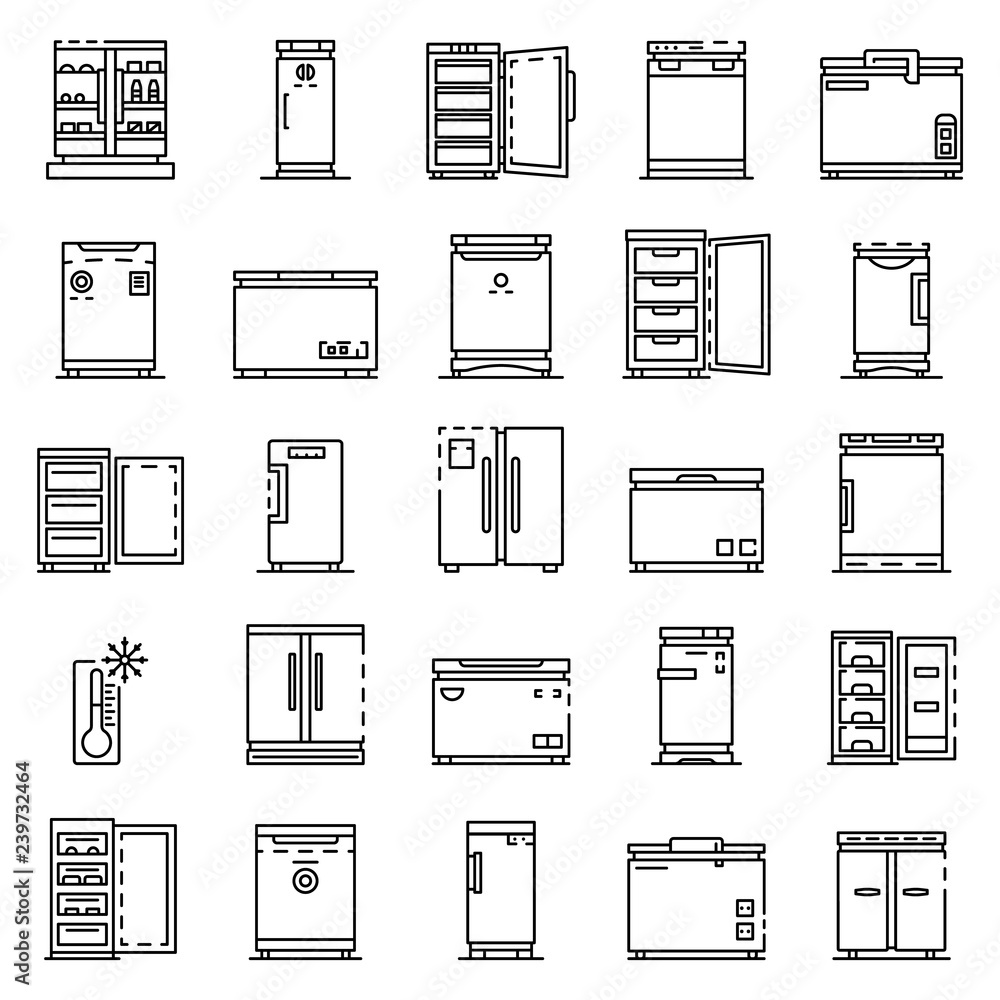 Aufkleber freezer icon set. outline set of freezer vector icons for web design isolated on white background