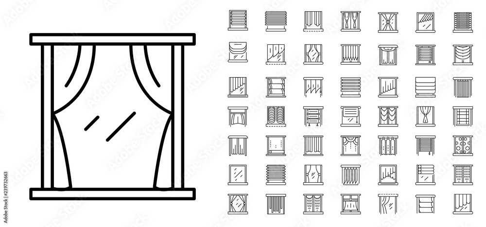 Poster blind window icon set. outline set of blind window vector icons for web design isolated on white bac