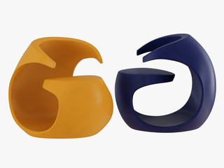 Blue and yellow chair on white background 3d rendering