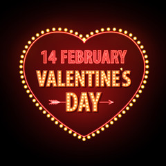 Neon sign. Happy Valentine`s day typography background.