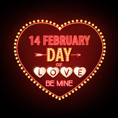 Neon sign. Happy Valentine`s day typography background.