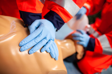 German paramedic trains emergency basics on a puppet