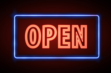 Neon sign Open. Vintage electric signboard