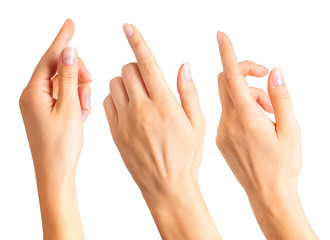 Woman hands with the index finger pointing up