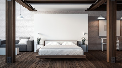 Fototapeta na wymiar The Loft & Modern Bedroom / 3D render interior