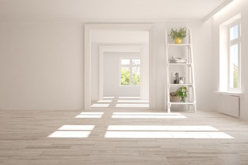 White empty room. Scandinavian interior design. 3D illustration