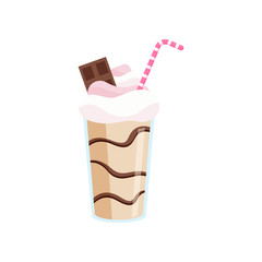 Beautiful milkshake in transparent glasses made from different ingredients.