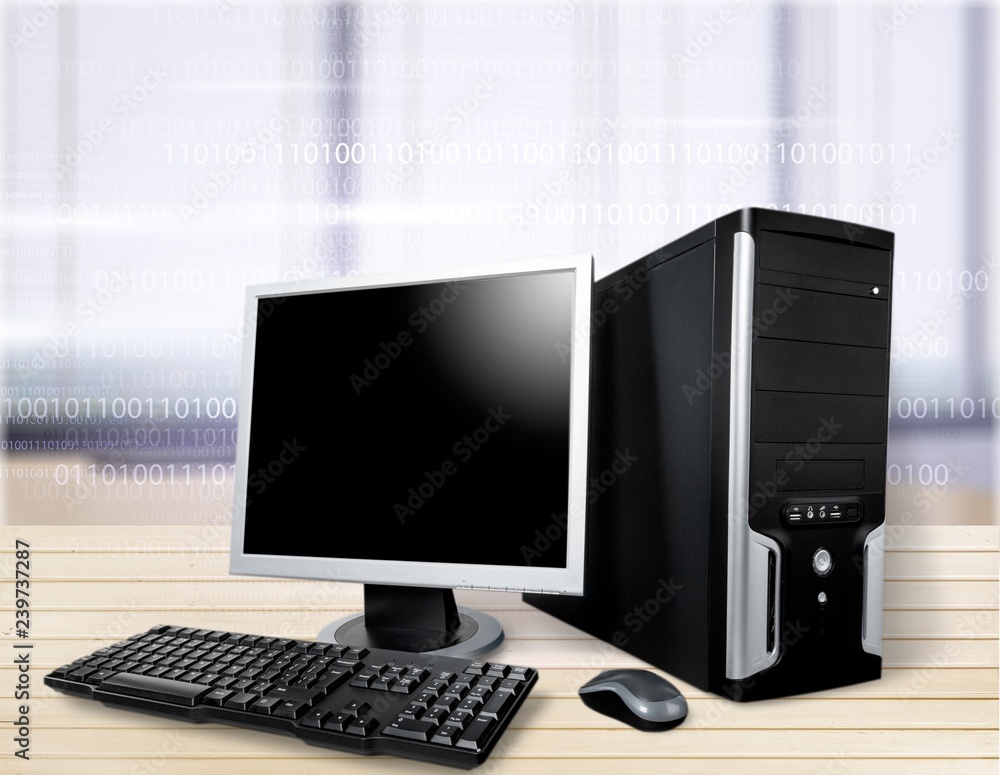 Poster desktop computer and keyboard and mouse