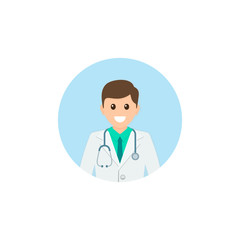 Doctor Medicine flat avatar. Round icon medical vector illustration