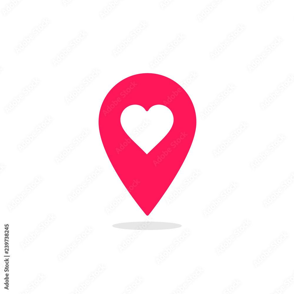 Poster red map pointer heart icon. gps location symbol. web pointer - heart. map pin. vector