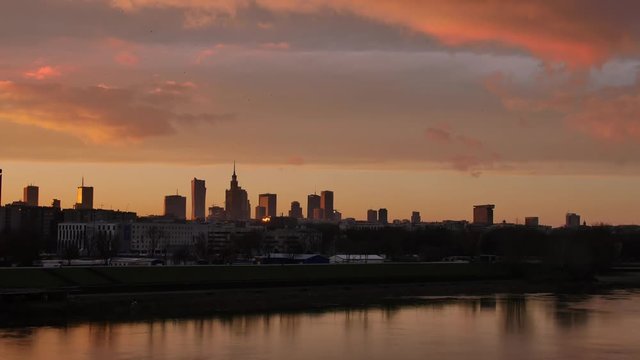  Panorama of Warsaw at sunset light.