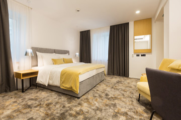 Interior of a hotel apartment loft bedroom