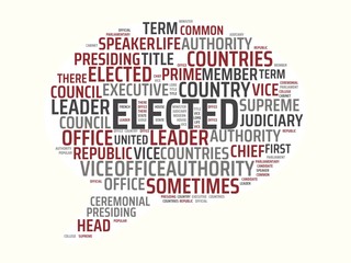 wordcloud with the main word elected and associated words, abstract illustration