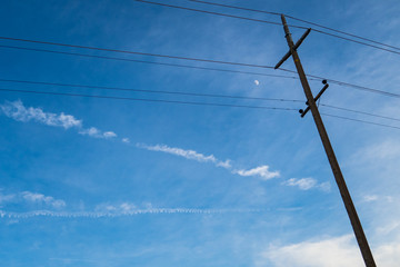 power transmission line with the moon
