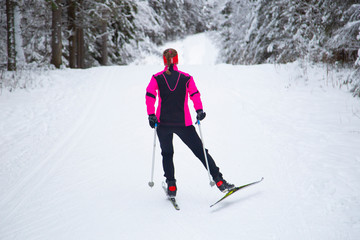 Cross-country skiing in winter 
