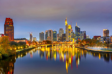 Fototapeta na wymiar Skyline cityscape of Frankfurt, Germany during sunset. Frankfurt Main in a financial capital of Europe.