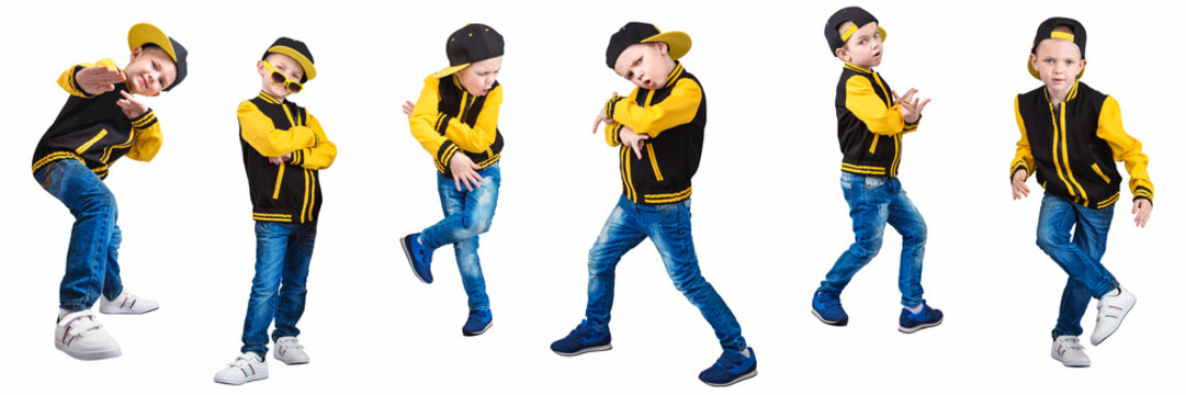 The  boy in the style of Hip-Hop . Children's fashion.Cap and jacket. 
