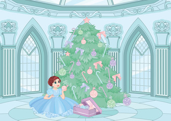 Little Princess decorating a Christmas tree