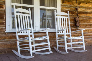 Rocking chairs on porch - obrazy, fototapety, plakaty