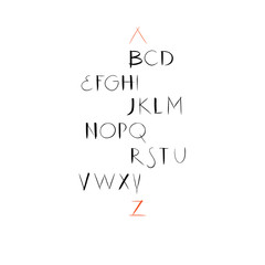 Hand drawn decorative font. Modern, grotesk letters, display font. Alphabet letters, abc poster