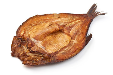 Appetizing smoked Bream, close-up, isolated on white background