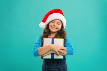 Have a holly jolly Christmas. Happy winter holidays. Small girl. Present for Xmas. Childhood. New...