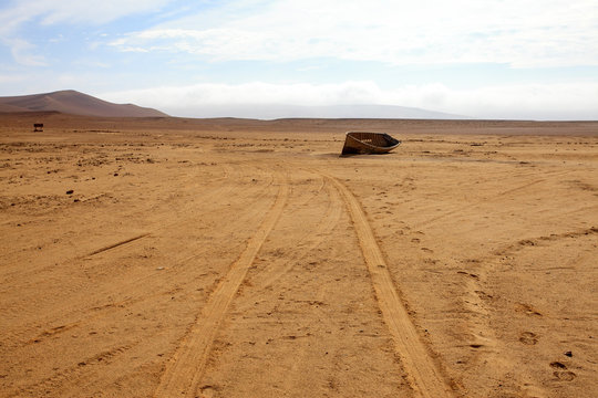 The desert in Paracas in Peru. Sun sea and sand