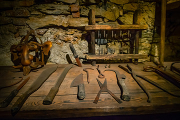 Set of Tools ready for turture in ancient times