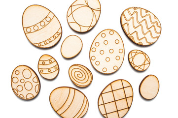 Wooden easter eggs isolated on a white