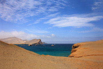 The desert in Paracas in Peru. Yta sea and sand