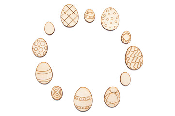 Wooden handmade easter eggs isolated on a white
