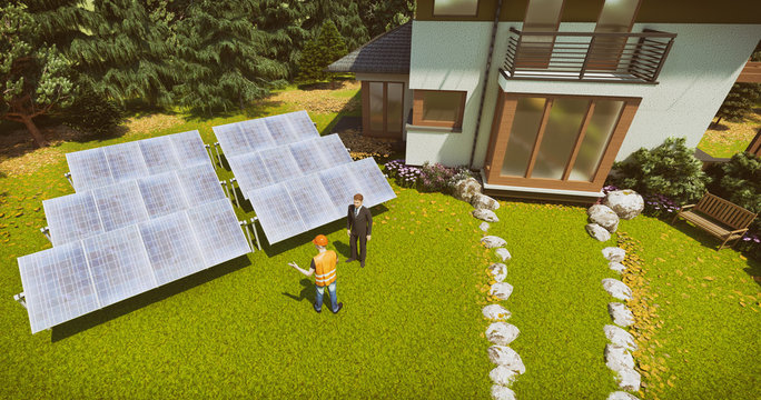 3D Render Of A House With Solar Panels