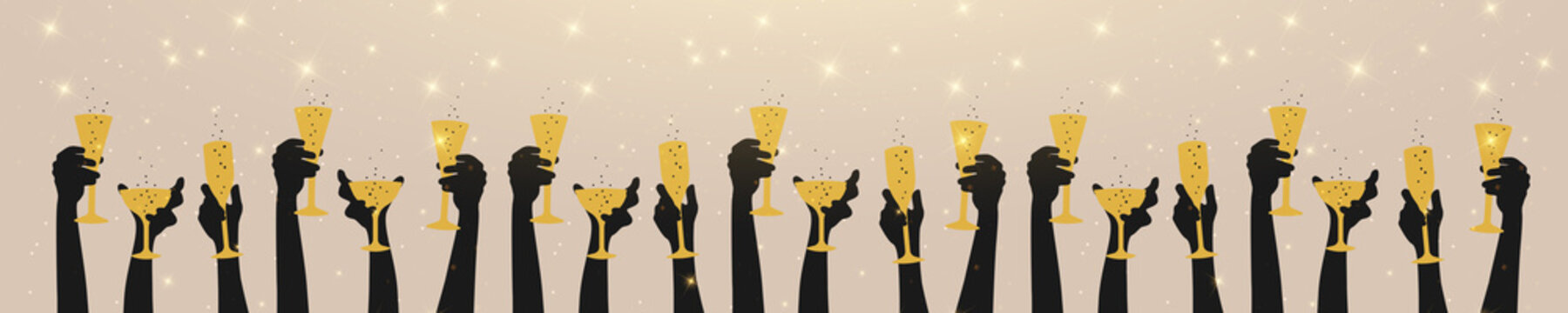 stilisiertes Banner - Sekt Champagner Wein anstossen Party