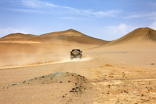 The desert in Paracas in Peru. Yta sea and sand